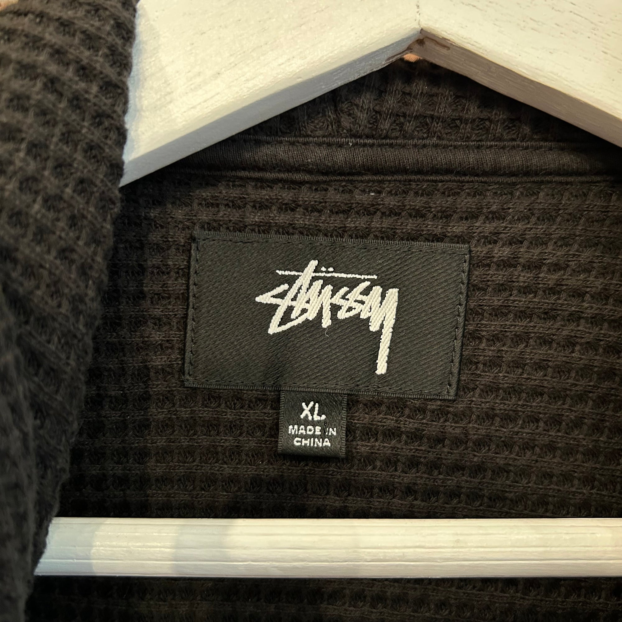 STUSSY DOUBLE LAYER WAFFLE ZIP HOODIE ‘BLACK’