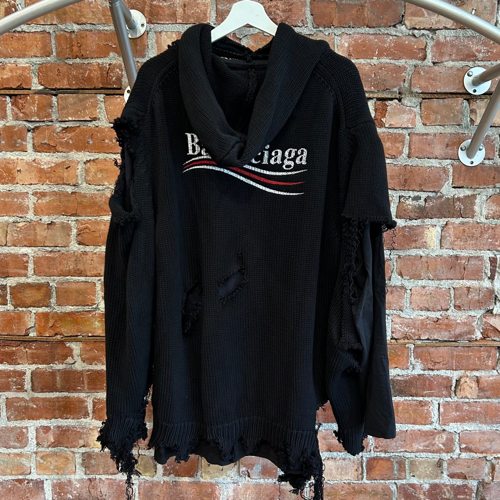 BALENCIAGA FW21 DESTROYED KNIT CAMPAIGN HOODIE ‘BLACK’