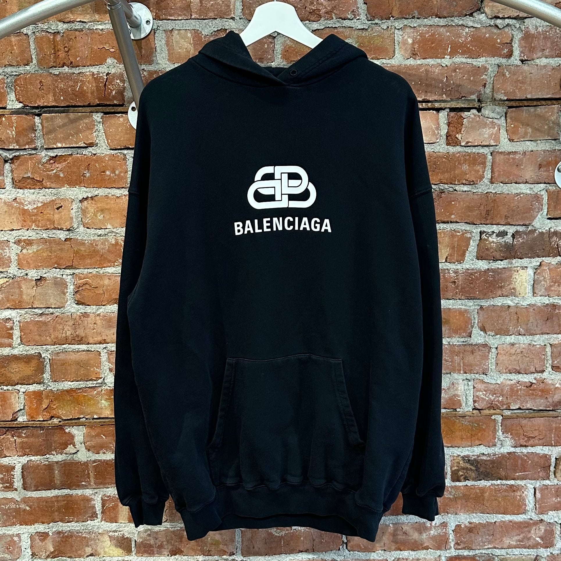 BALENCIAGA SS19 BB LOGO OVERSIZED HOODIE ‘BLACK’