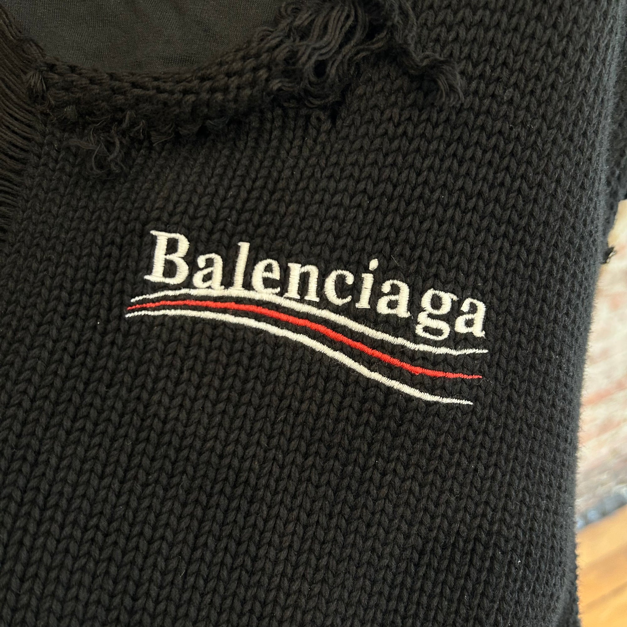 BALENCIAGA FW21 DESTROYED KNIT CAMPAIGN HOODIE ‘BLACK’