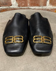 BALENCIAGA CALFSKIN LEATHER COSY BB MULES ‘BLACK’