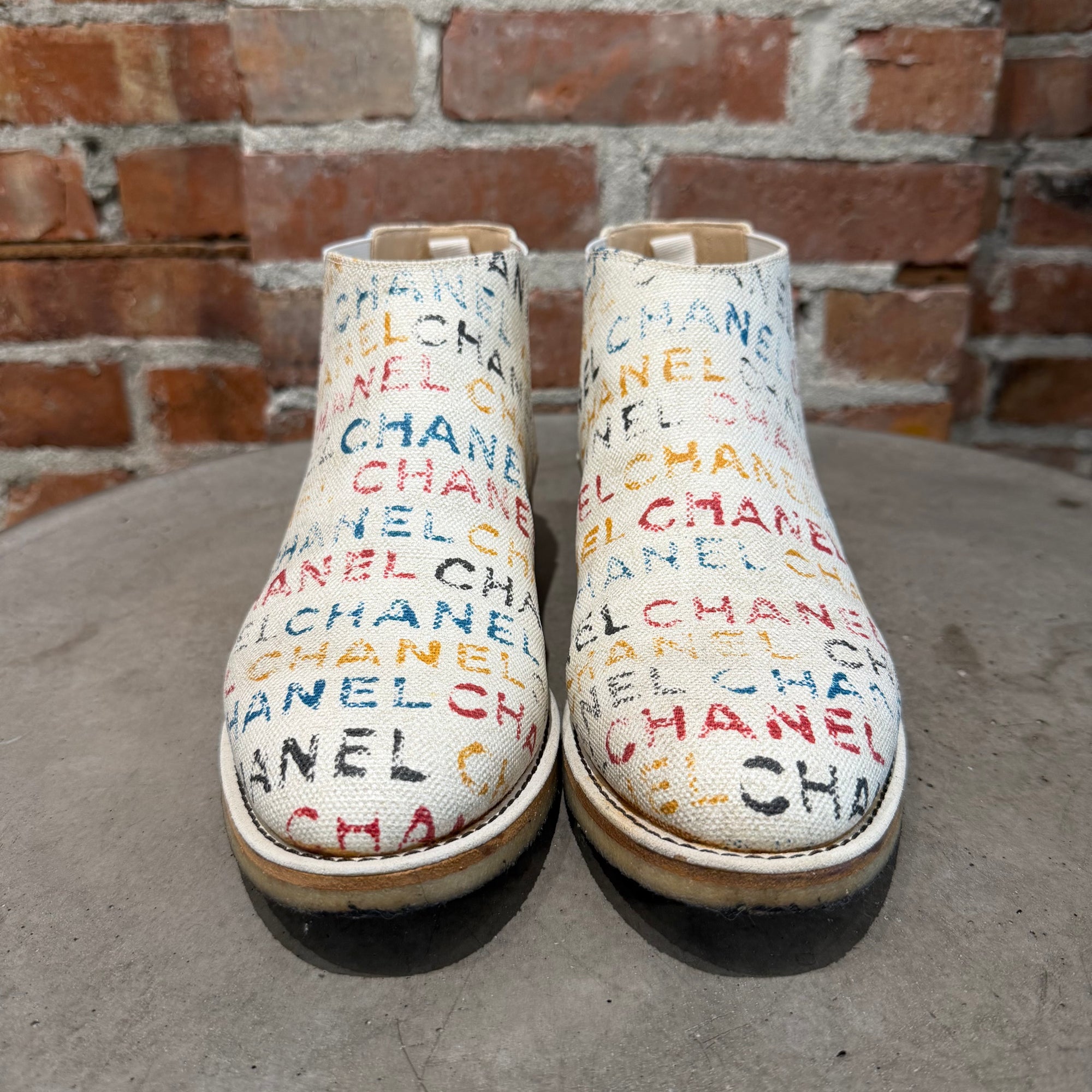 CHANEL SS14 GRAFFITI CANVAS CHELSEA BOOTS ‘MULTI’