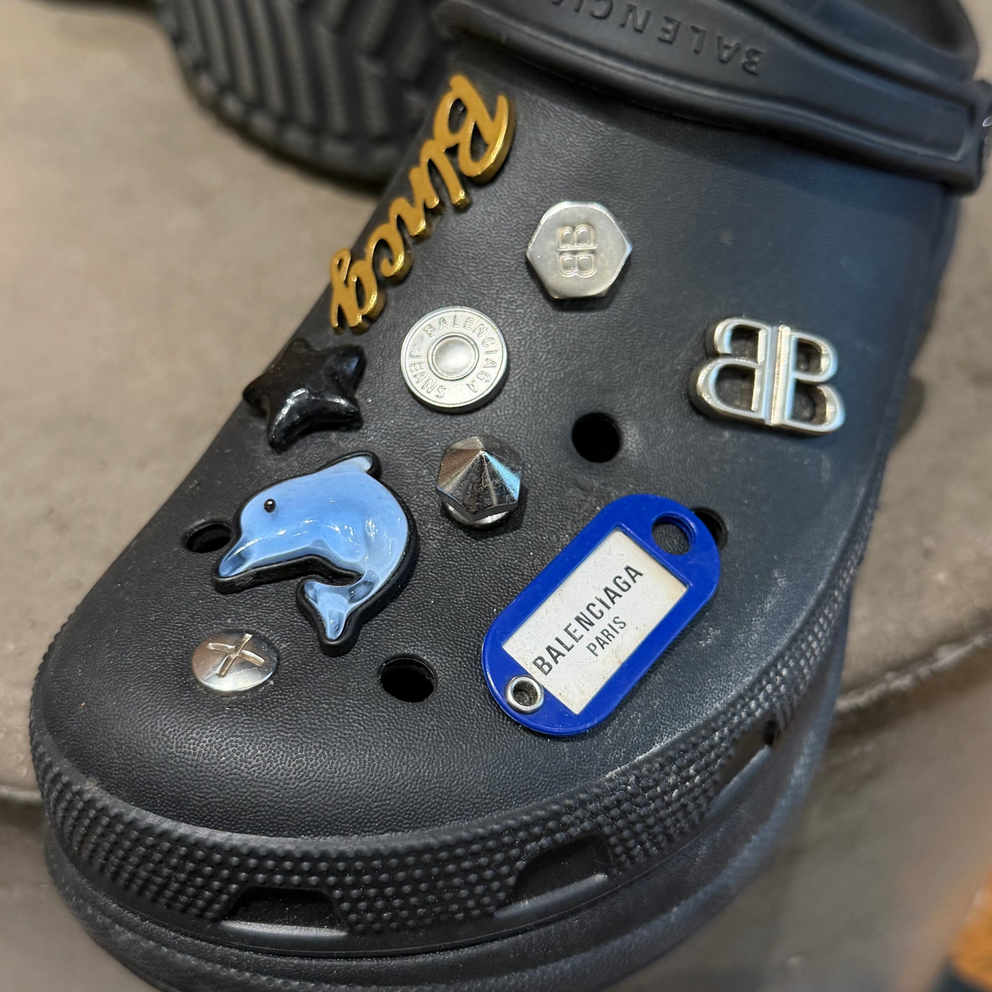 BALENCIAGA X CROCS EMBELLISHED RUBBER MULES ‘BLACK’