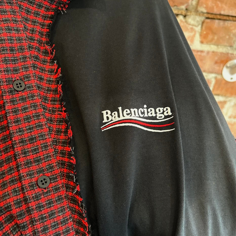 BALENCIAGA SS25 CHECK FRAYED CAMPAIGN SHIRT ‘RED/BLACK’