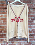 SAINT LAURENT SS20 DISTRESSED UNIVERSITY CARDIGAN ‘CREAM’