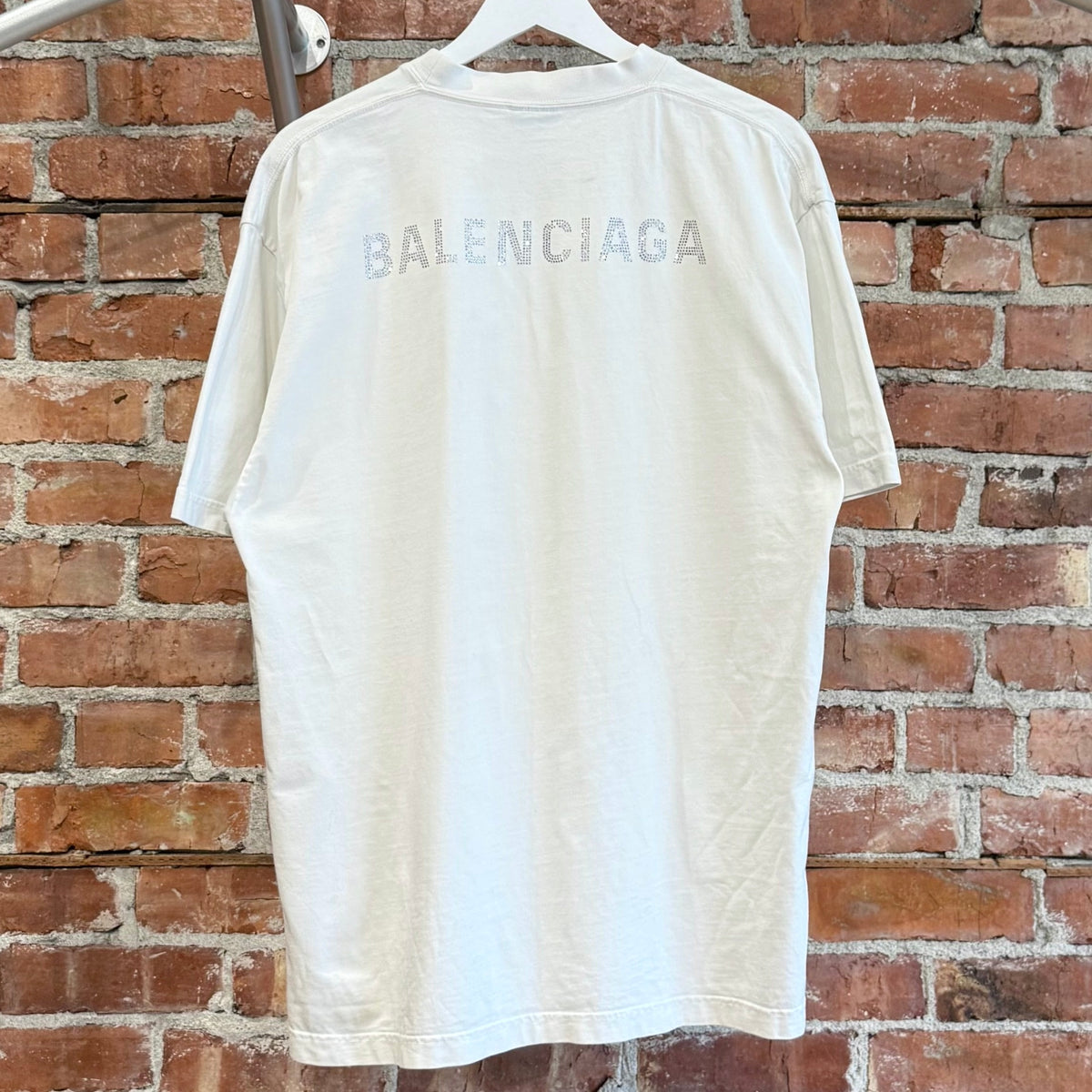 BALENCIAGA SS22 RHINESTONE LOGO TEE ‘WHITE’