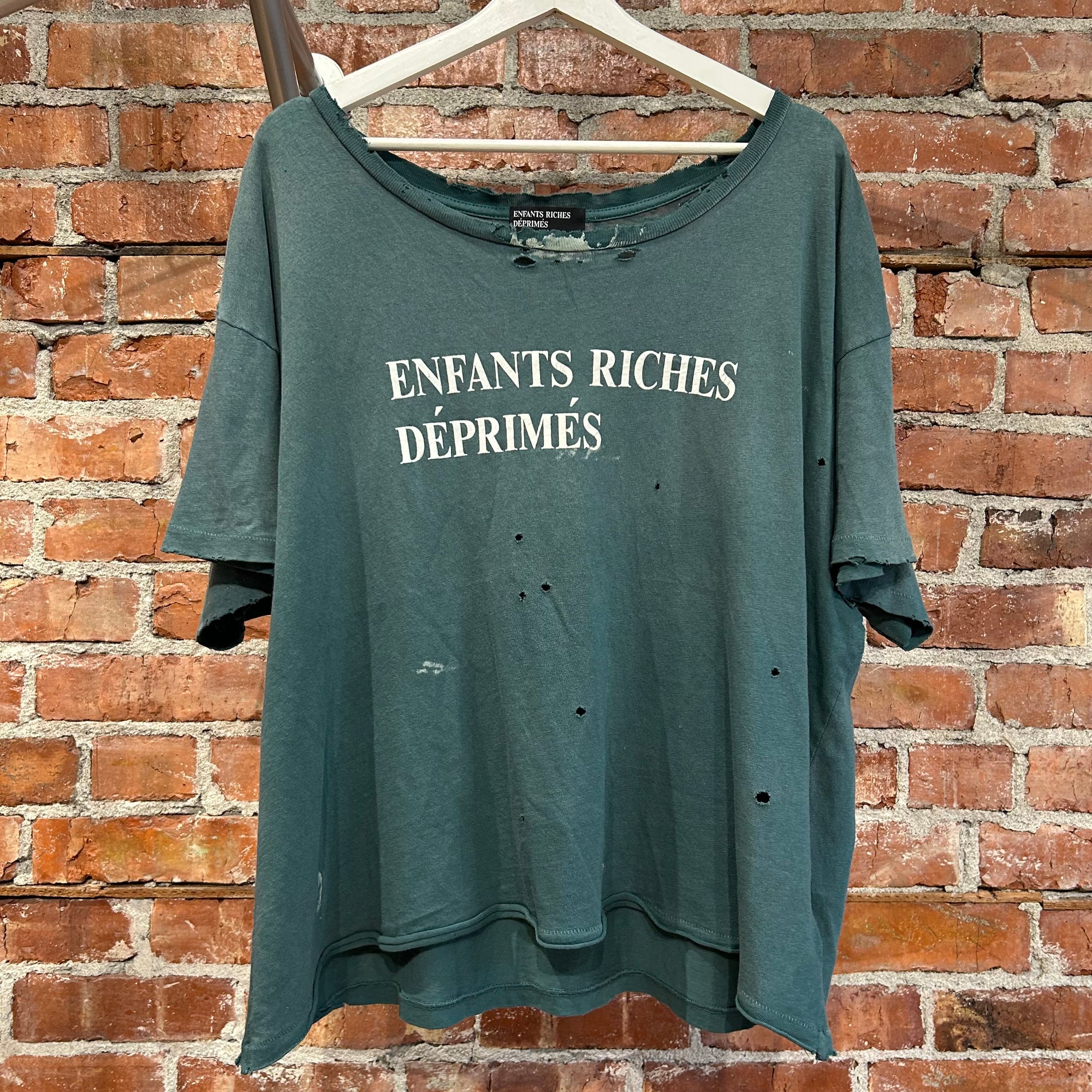 ENFANTS RICHES DEPRIMES FW24 DISTRESSED LOGO TEE ‘GREEN’