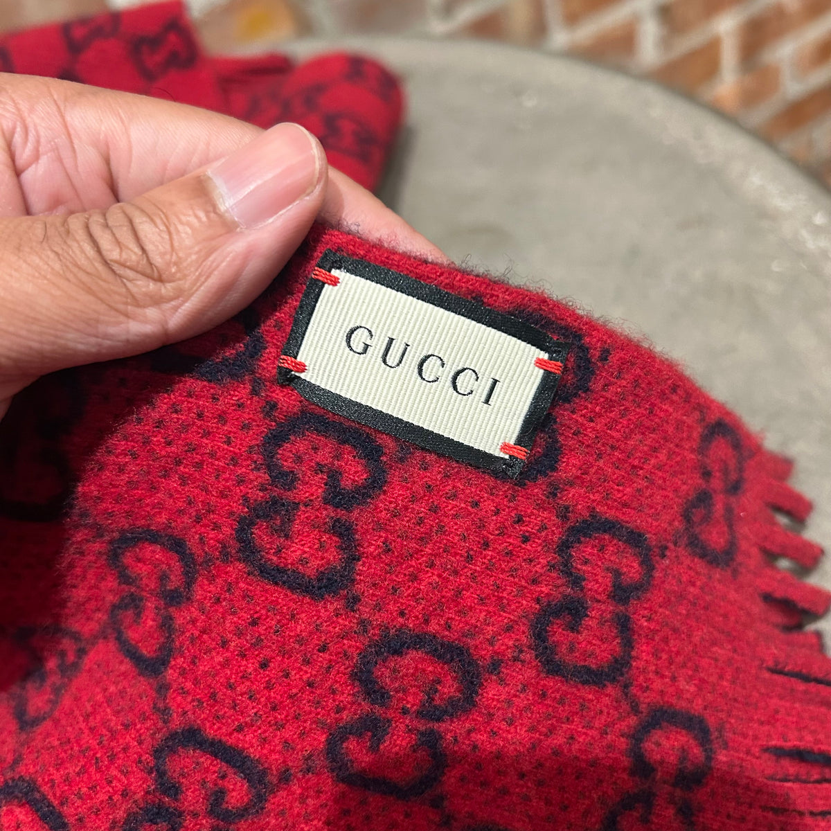 GUCCI GG PATTERN WOOL SCARF ‘NAVY’