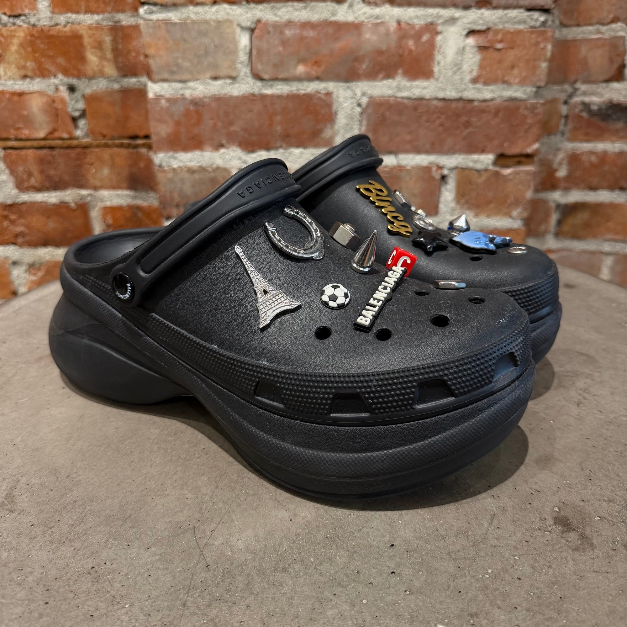 BALENCIAGA X CROCS EMBELLISHED RUBBER MULES ‘BLACK’