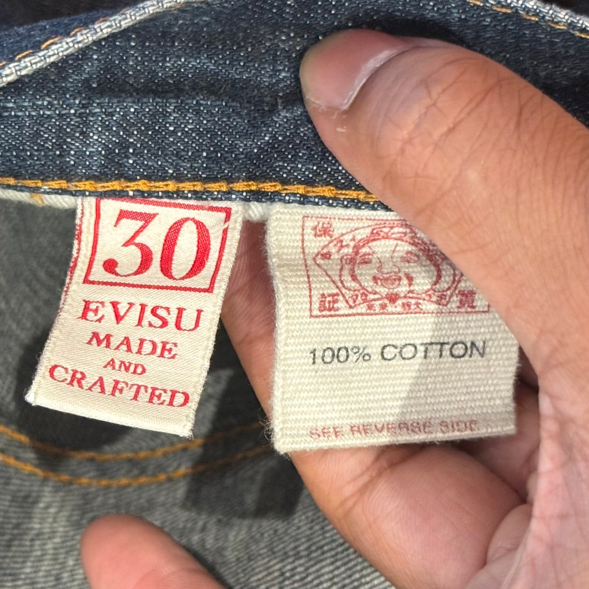 EVISU MULTI-POCKET BLACK TAGGED DOUBLE GULL DENIM JEANS ‘MULTI’