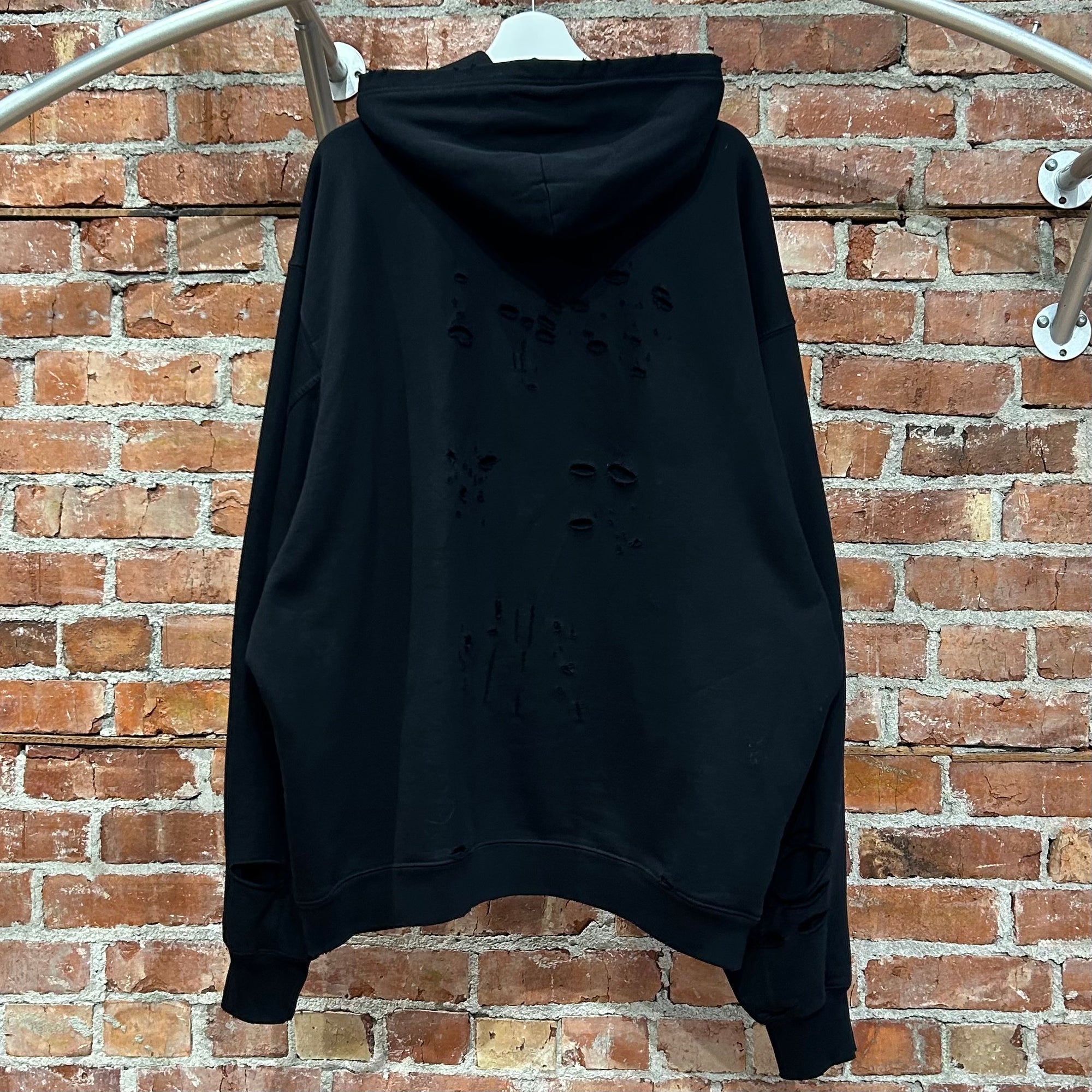 BALENCIAGA FW21 DESTROYED DUAL-LAYER HOODIE ‘BLACK’