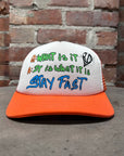 CHROME HEARTS MATTY BOY STAY FAST TRUCKER HAT ‘ORANGE’