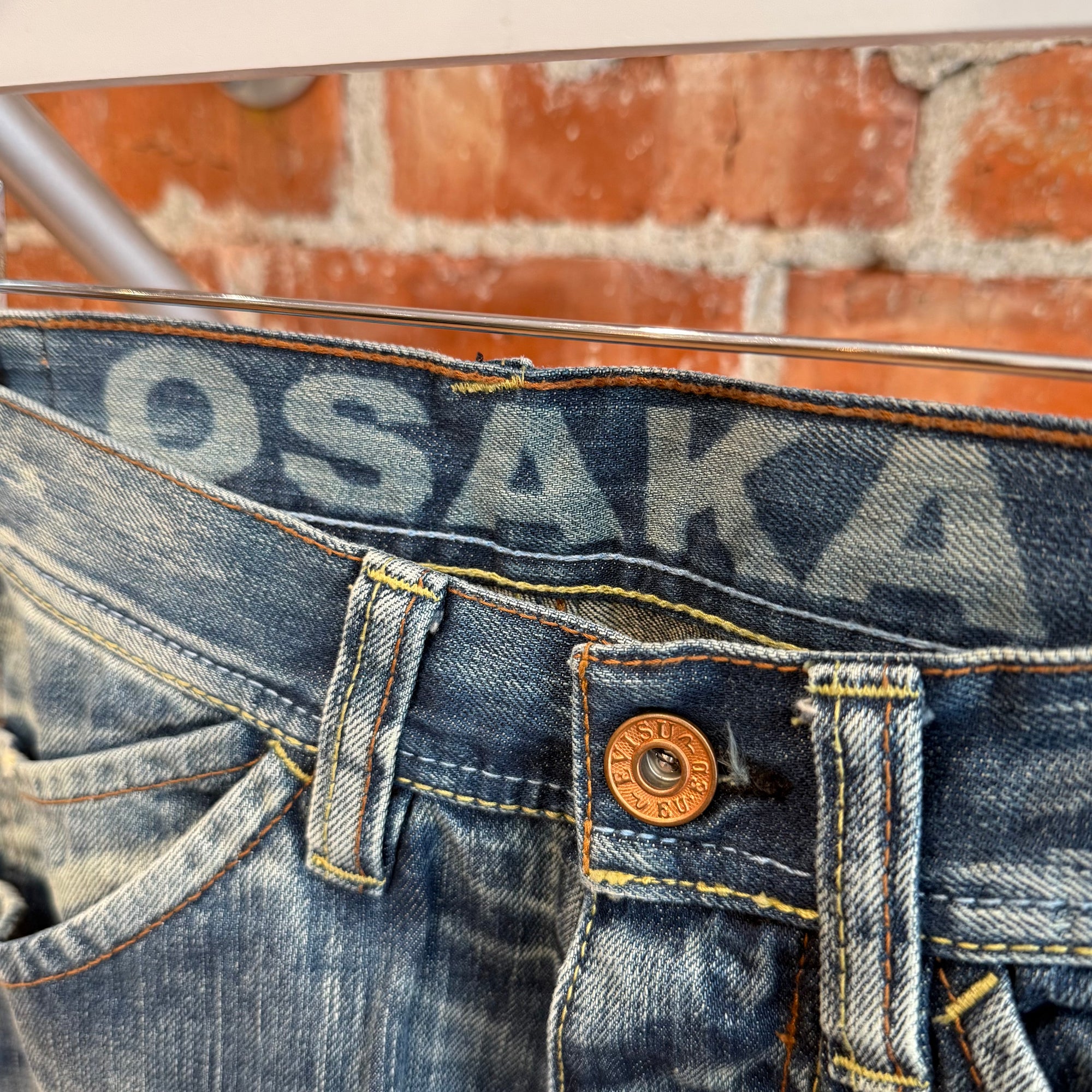 EVISU EU EXCLUSIVE THRASHED DENIM 'VINTAGE BLUE/IVORY'