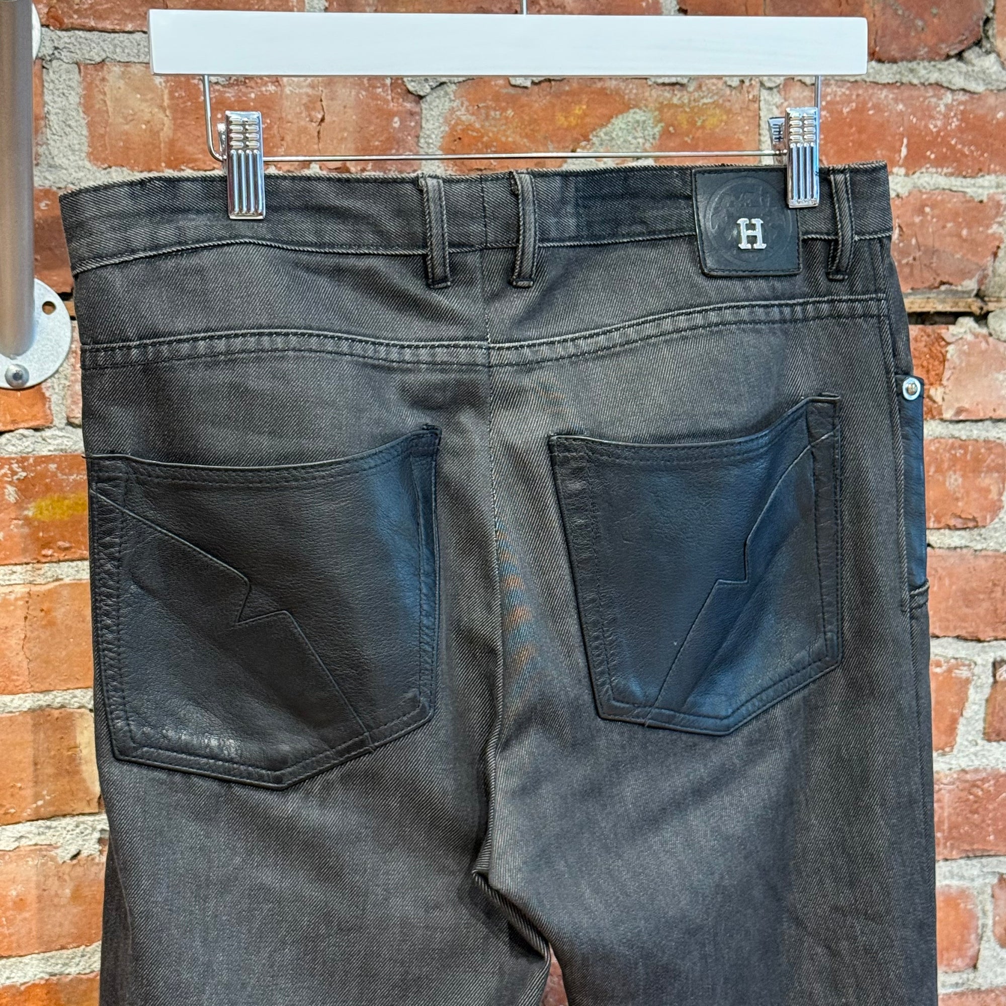 HERMES VINTAGE LEATHER DETAILED DENIM ‘BLACK’
