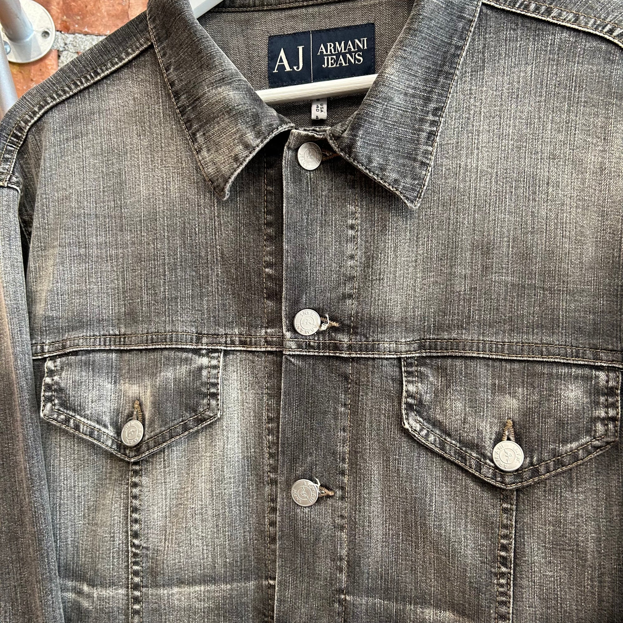 ARMANI 00S VINTAGE BIG LOGO DENIM JACKET ‘WASHED GRAY’