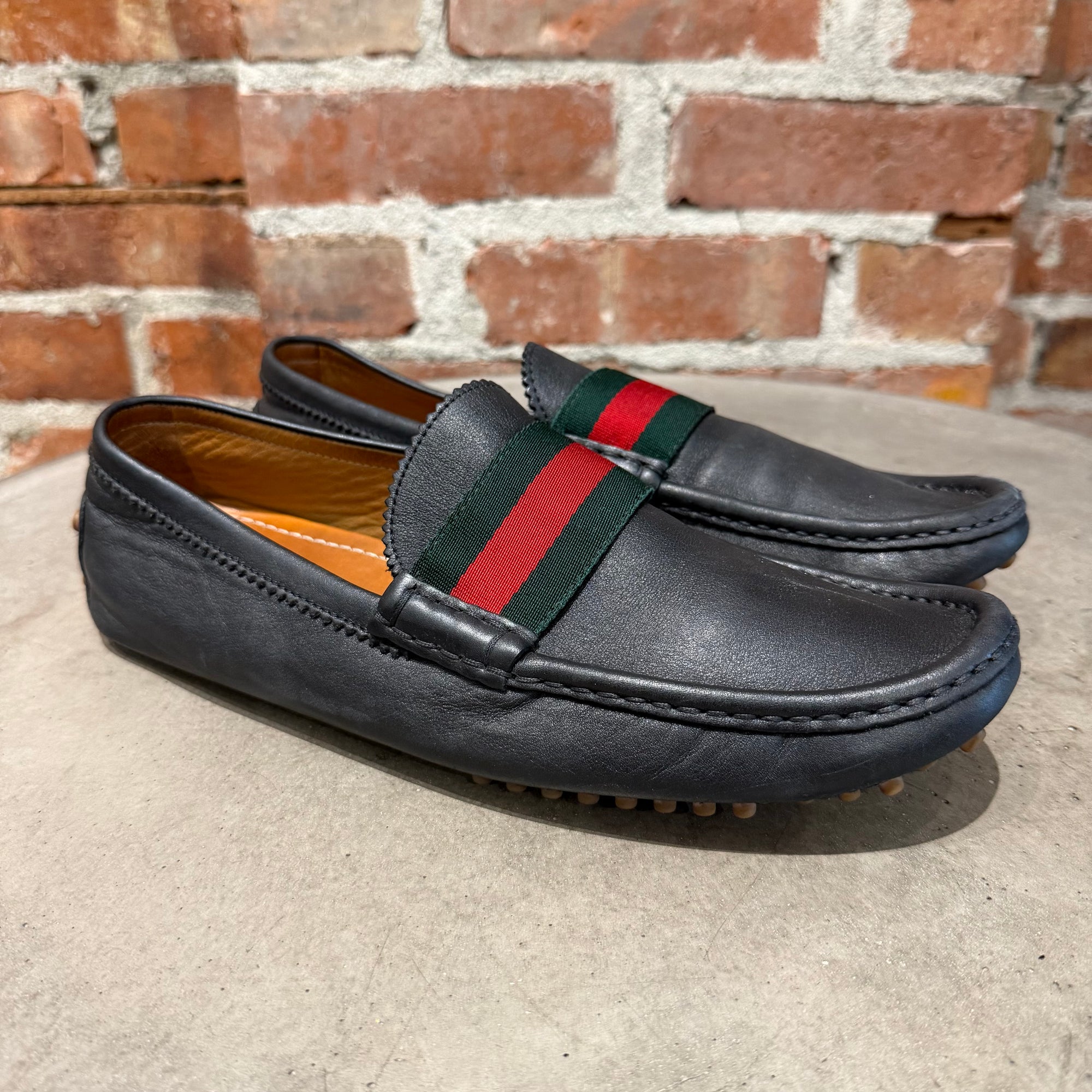GUCCI WEB STRIPE DRIVING LOAFERS ‘BLACK’