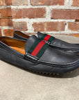 GUCCI WEB STRIPE DRIVING LOAFERS ‘BLACK’