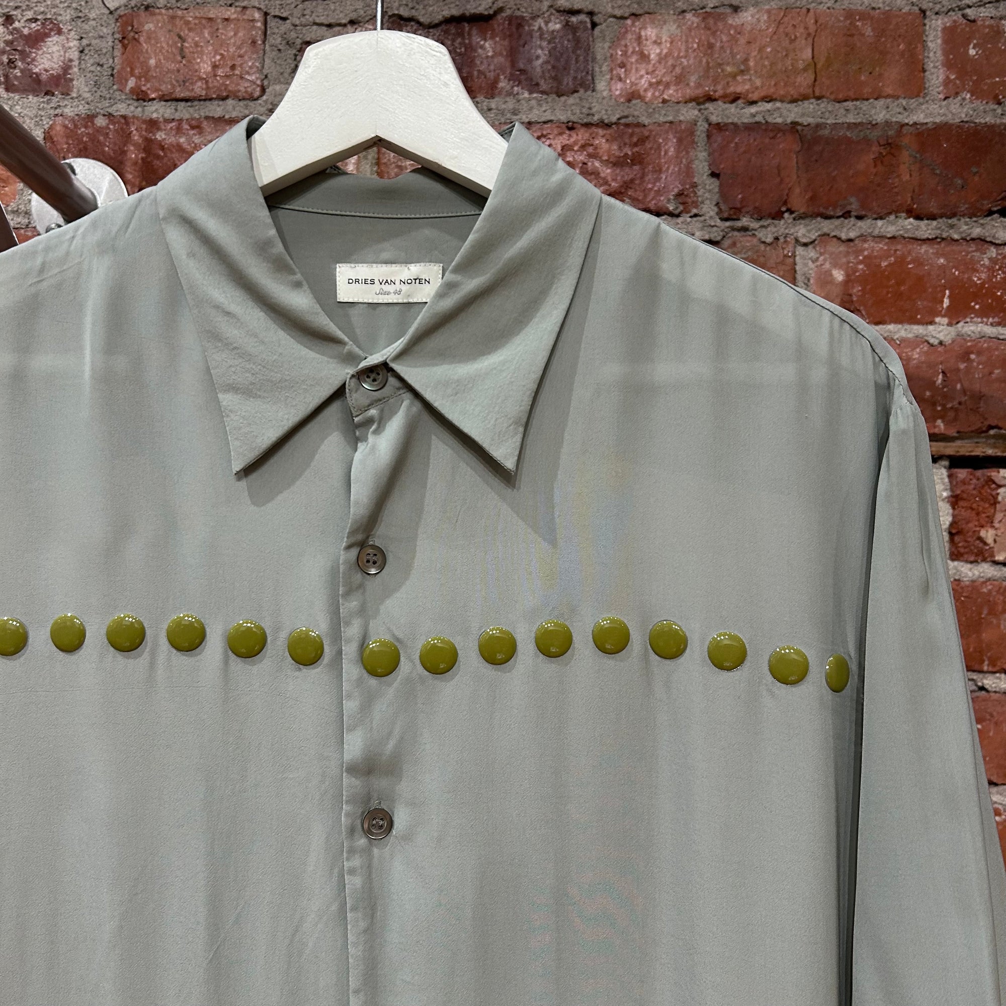 DRIES VAN NOTEN SILK STUDDED BUTTON TOP SHIRT 'GHOST'