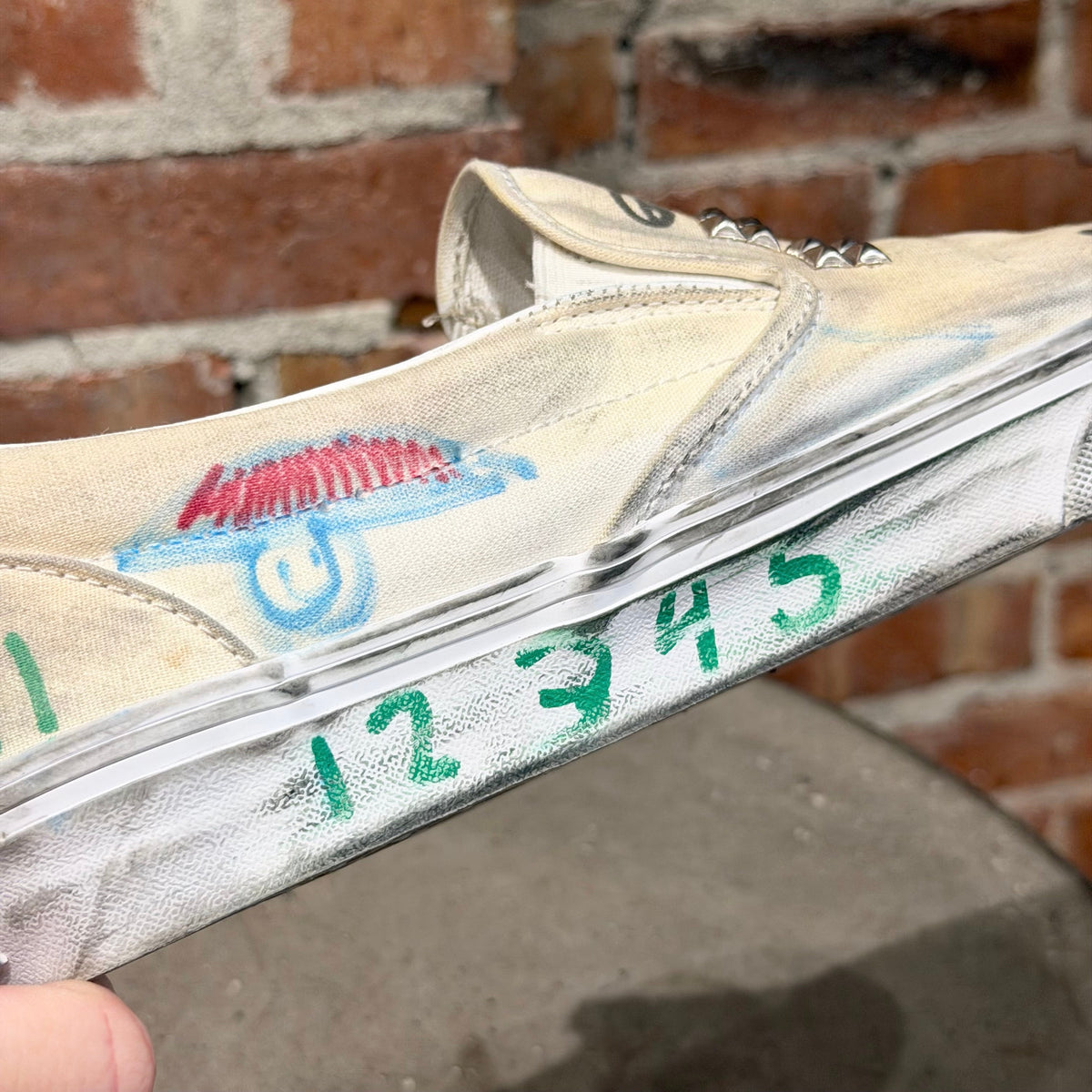 PALY HOLLYWOOD 1 OF 1 HAND PAINTED VANS SLIP ONS ‘WHITE’